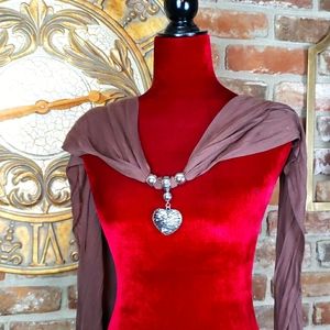 Lightweight scarf w/ silver heart embellishment